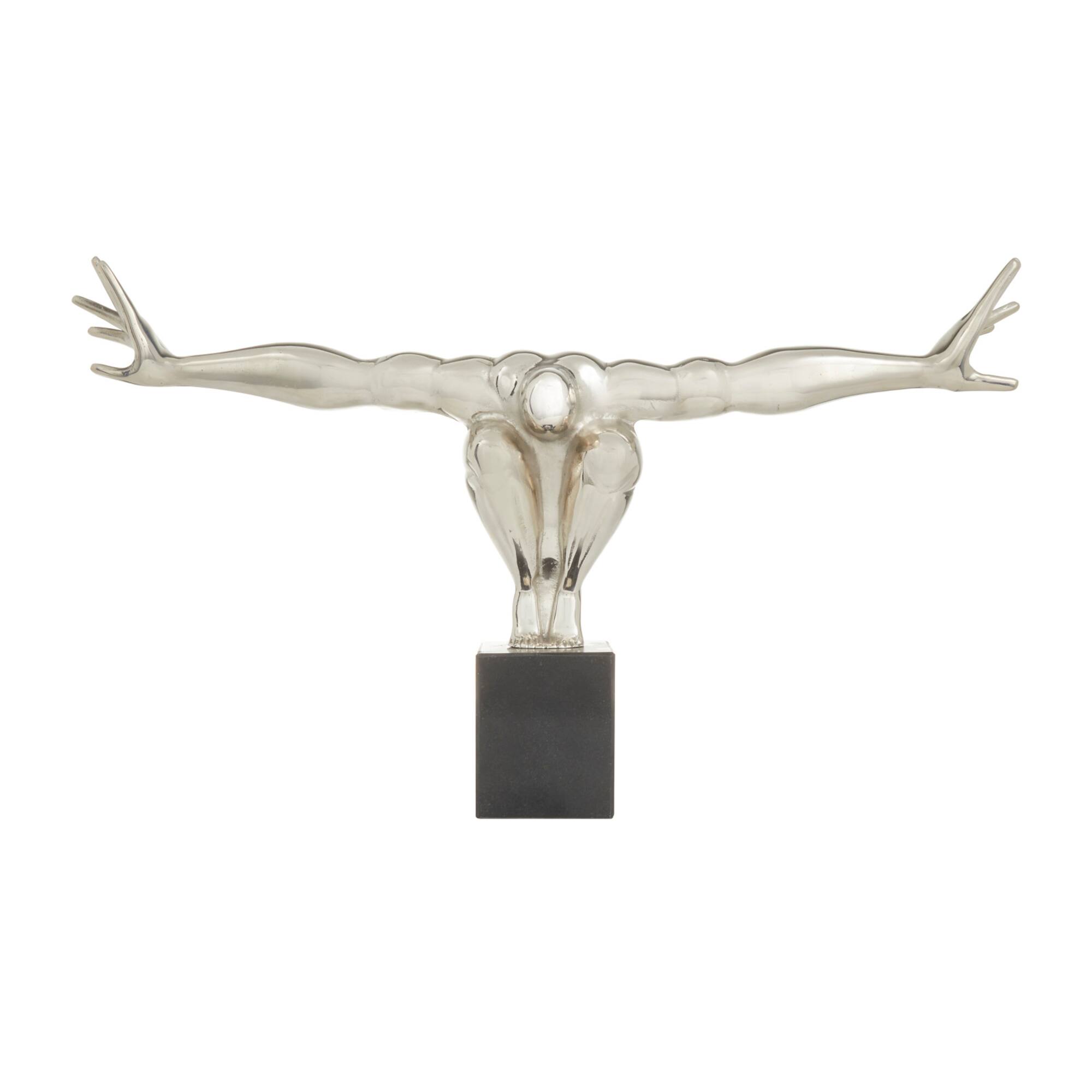 Silver Aluminum Contemporary People Sculpture, 30" x 5" x 17"